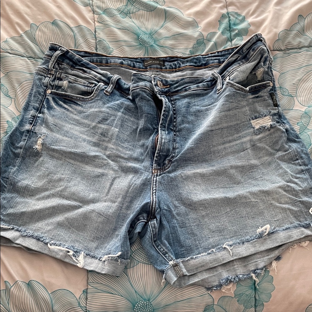 Silver Jeans Light Blue Distressed Denim Shorts